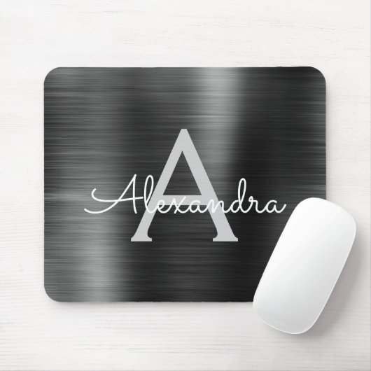 Metallic Black Business Folie Monogram Naam Muismat (Met muis)