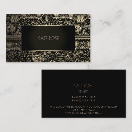 Metallic Black Champaign Gold Floral Lijst Vip Visitekaartje (Voorkant / Achterkant)