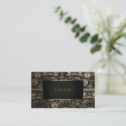 Metallic Black Champaign Gold Floral Lijst Vip Visitekaartje (Staand voorkant)