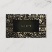 Metallic Black Champaign Gold Floral Lijst Vip Visitekaartje (Voorkant)