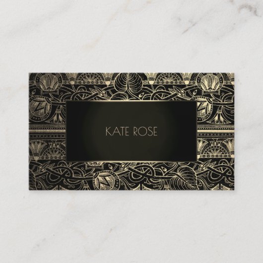 Metallic Black Champaign Gold Floral Lijst Vip Visitekaartje (Voorkant)