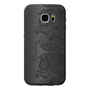 Metallic Black en Elegant Black Paisley Lace Samsung Galaxy S6 Hoesje