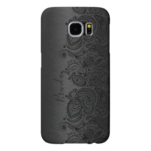Metallic Black en Elegant Black Paisley Lace Samsung Galaxy S6 Hoesje