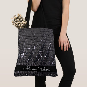 Metallic Black Glitter Gepersonaliseerde moderne c Tote Bag
