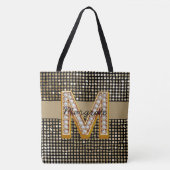 Metallic Black Glitter Gepersonaliseerde moderne c Tote Bag (Voorkant)