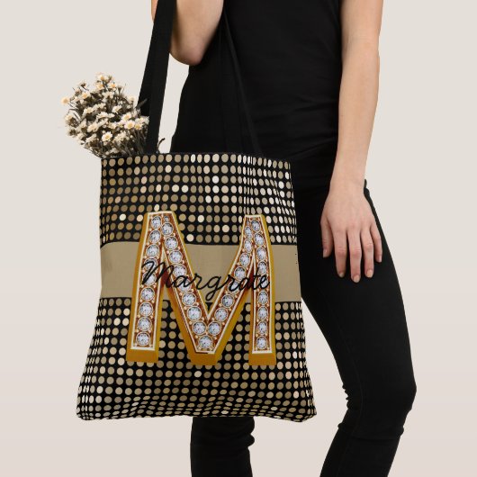 Metallic Black Glitter Gepersonaliseerde moderne c Tote Bag (Dichtbij)