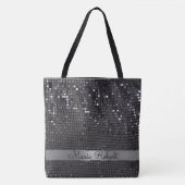 Metallic Black Glitter Girly Glam Gepersonaliseerd Tote Bag (Voorkant)