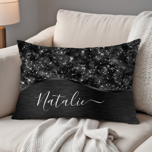 Metallic Black Glitter Personalized Accent Kussen