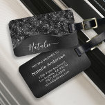 Metallic Black Glitter Personalized Bagagelabel<br><div class="desc">Pas dit zwarte geborstelde metaal eenvoudig aan en glamoureus faux glitter-gepatterd bagagelabel met uw eigen eigen naam.</div>