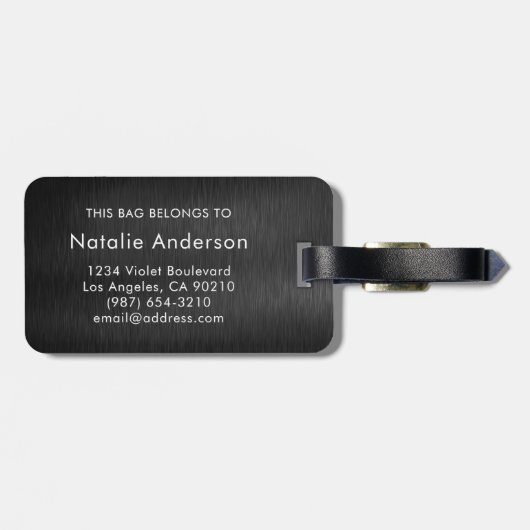 Metallic Black Glitter Personalized Bagagelabel (Achterkant horizontaal)