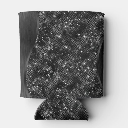 Metallic Black Glitter Personalized Blikjeskoeler (Achterkant)