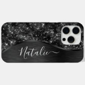 Metallic Black Glitter Personalized Case-Mate iPhone Case (Achterkant (horizontaal))