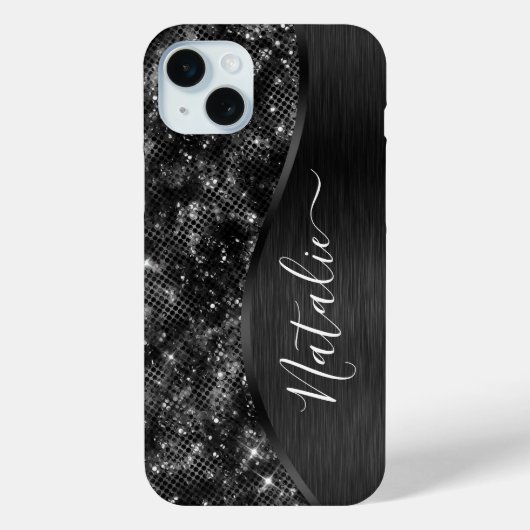 Metallic Black Glitter Personalized Case-Mate iPhone Case (Achterkant)