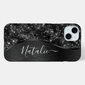 Metallic Black Glitter Personalized Case-Mate iPhone Case (Achterkant (horizontaal))