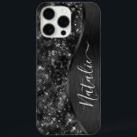 Metallic Black Glitter Personalized iPhone 16 Pro Max Hoesje<br><div class="desc">Pas deze zwarte geborstelde metalen en glamoureuze faux glitter-patterned-telefoonbehuizing eenvoudig aan met uw eigen aangepaste naam.</div>