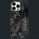 Metallic Black Glitter Personalized iPhone 16 Pro Max Hoesje<br><div class="desc">Pas deze zwarte geborstelde metalen en glamoureuze faux glitter-patterned-telefoonbehuizing eenvoudig aan met uw eigen aangepaste naam.</div>