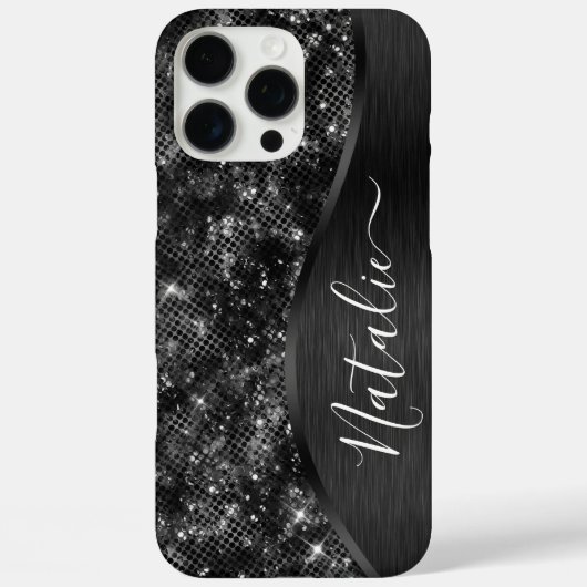 Metallic Black Glitter Personalized Case-Mate iPhone Case (Achterkant)