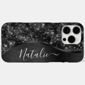 Metallic Black Glitter Personalized Case-Mate iPhone Case (Achterkant (horizontaal))