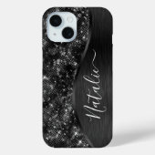 Metallic Black Glitter Personalized Case-Mate iPhone Case (Achterkant)