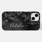 Metallic Black Glitter Personalized Case-Mate iPhone Case (Achterkant (horizontaal))