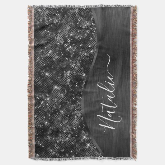 Metallic Black Glitter Personalized Deken (Voorkant Verticaal)