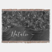 Metallic Black Glitter Personalized Deken (Voorkant)