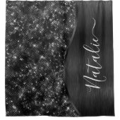 Metallic Black Glitter Personalized Douchegordijn (Voorkant)