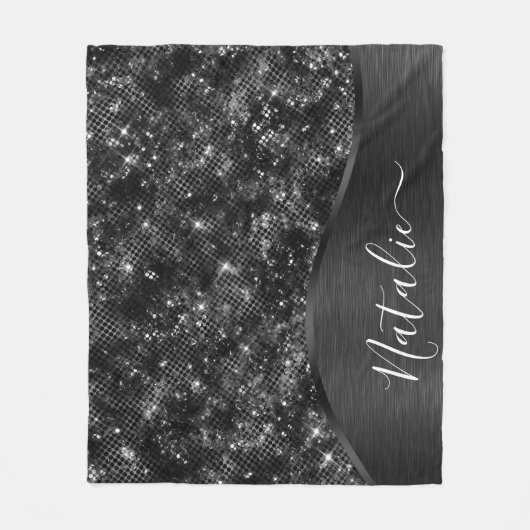 Metallic Black Glitter Personalized Fleece Deken (Voorkant)