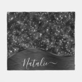 Metallic Black Glitter Personalized Fleece Deken (Voorkant (Horizontaal))