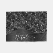 Metallic Black Glitter Personalized Fleece Deken (Voorkant (Horizontaal))