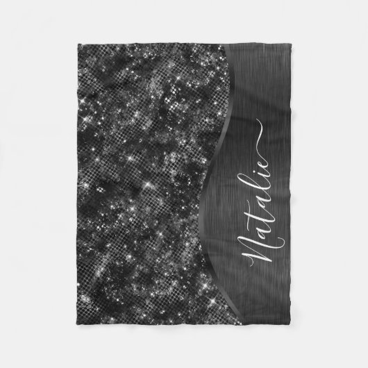 Metallic Black Glitter Personalized Fleece Deken (Voorkant)