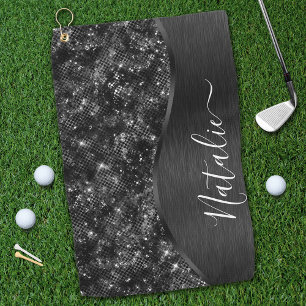 Metallic Black Glitter Personalized Golfhanddoek