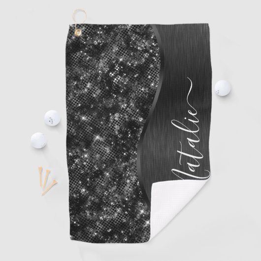 Metallic Black Glitter Personalized Golfhanddoek (Insitu)