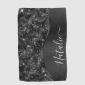 Metallic Black Glitter Personalized Golfhanddoek (Voorkant)