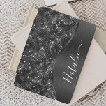 Metallic Black Glitter Personalized iPad Mini Cover<br><div class="desc">Pas deze zwarte geborstelde metalen en glamoureuze faux glitter met uw eigen eigen naam eenvoudig aan met uw eigen iPad cover.</div>