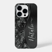 Metallic Black Glitter Personalized iPhone Hoesje (Achterkant)
