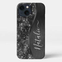 Metallic Black Glitter Personalized