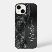 Metallic Black Glitter Personalized iPhone Hoesje (Achterkant)