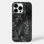 Metallic Black Glitter Personalized iPhone Hoesje (Achterkant)