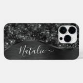 Metallic Black Glitter Personalized iPhone Hoesje (Achterkant horizontaal)