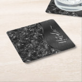 Metallic Black Glitter Personalized Kartonnen Onderzetters (Schuin)