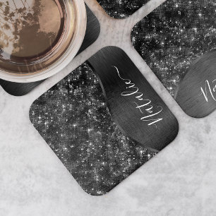 Metallic Black Glitter Personalized Kartonnen Onderzetters