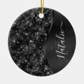 Metallic Black Glitter Personalized Keramisch Ornament (Voorkant)