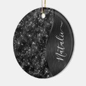 Metallic Black Glitter Personalized Keramisch Ornament (Links)
