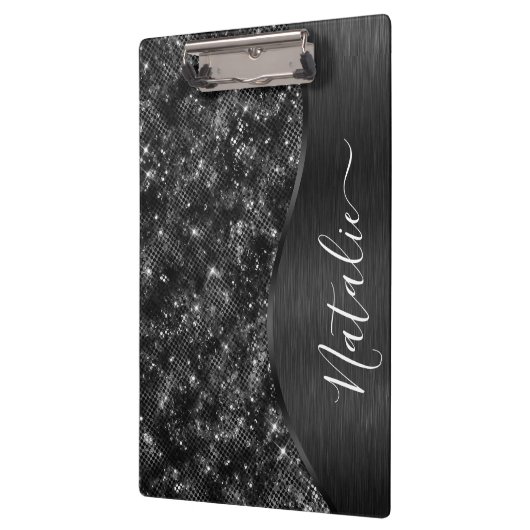 Metallic Black Glitter Personalized Klembord (Links)