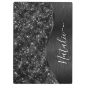 Metallic Black Glitter Personalized Klembord (Achterkant)