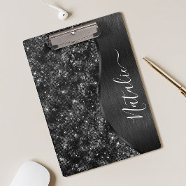 Metallic Black Glitter Personalized Klembord