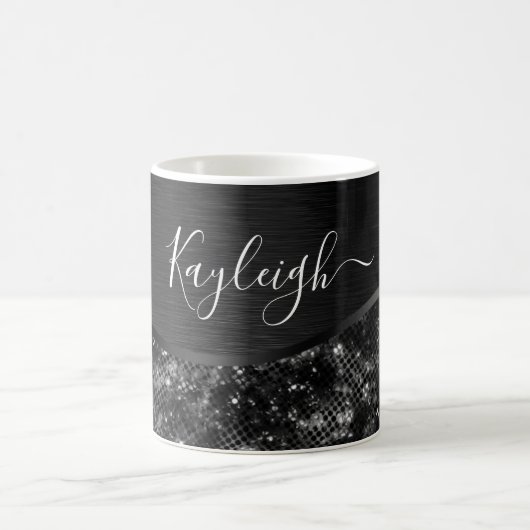 Metallic Black Glitter Personalized Koffiemok (Center)