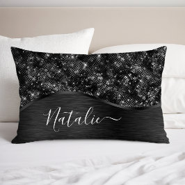 Metallic Black Glitter Personalized Kussensloop