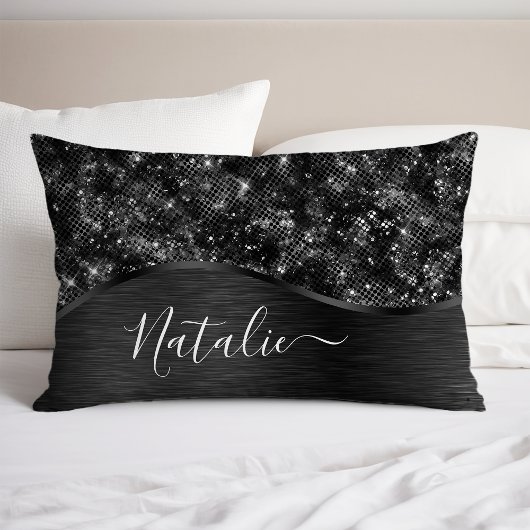 Metallic Black Glitter Personalized Kussensloop